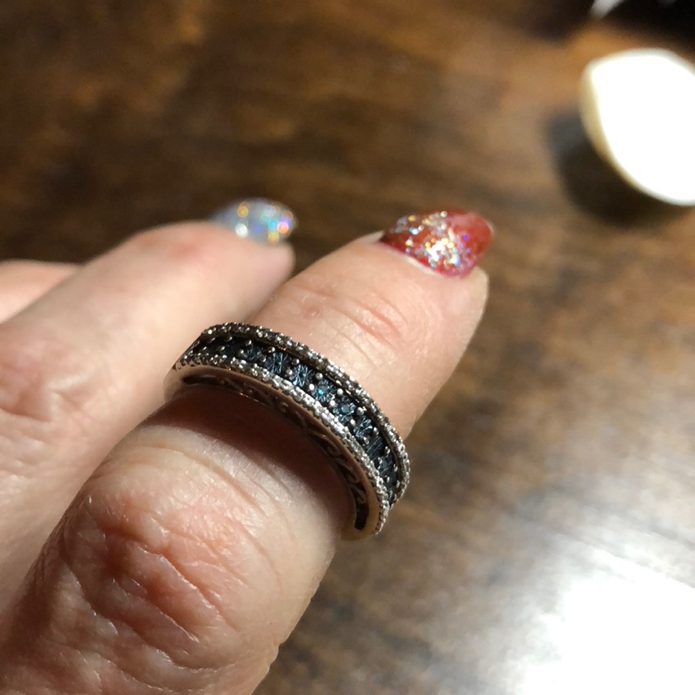 Beautiful Blue and White Diamond Anniversary Band